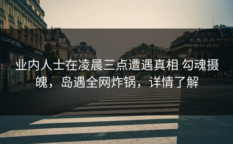 业内人士在凌晨三点遭遇真相 勾魂摄魄,岛遇全网炸锅,详情了解